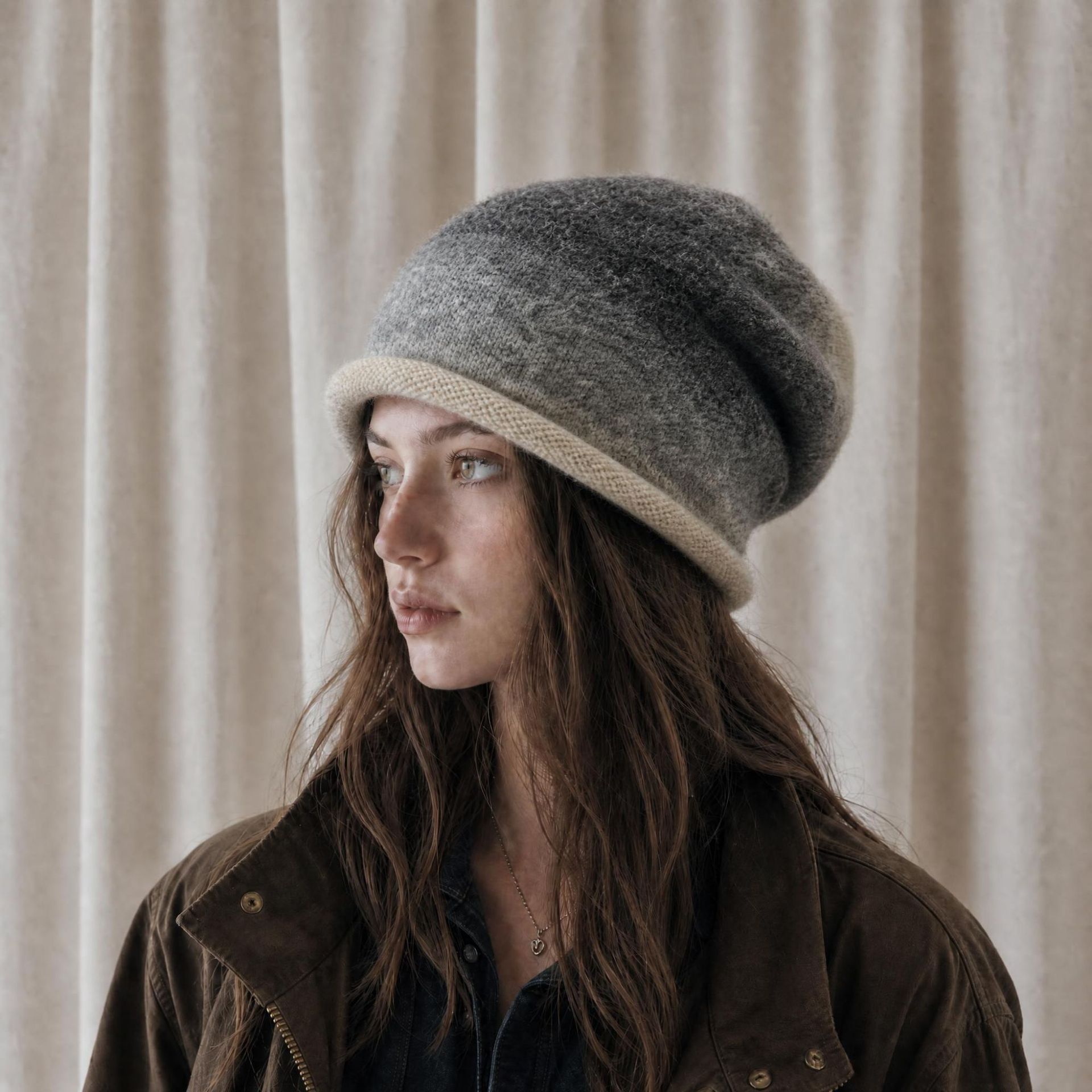 Beanie Cuffed Knit - Topi Beanie Rajut Wanita, Topi Musim